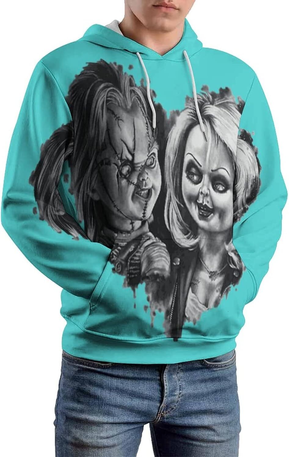 Hoodie for Mens Womens ZHANGXM Mens Long Sleeve Chucky 3D Horror Print Hoodie Spring and Autumn Blouse Graphic keep warm