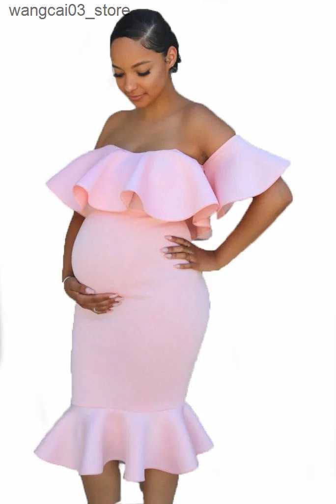 Maternity Dresses Maternity Dresses Elasticity Pregnancy party dress for Pregnant Women Ruffle Collar One-piece Mermaid Dresses Photography Dress L240