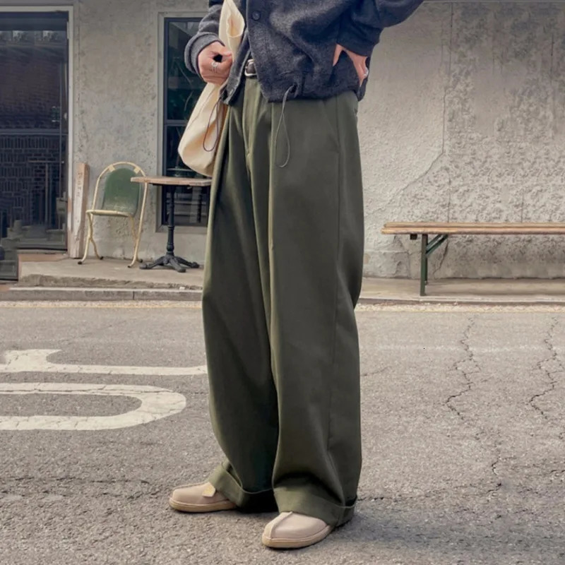 IEFB Korean loose mens casual pants straight wide leg solid color Trouser zipper summer 9C6234 241010