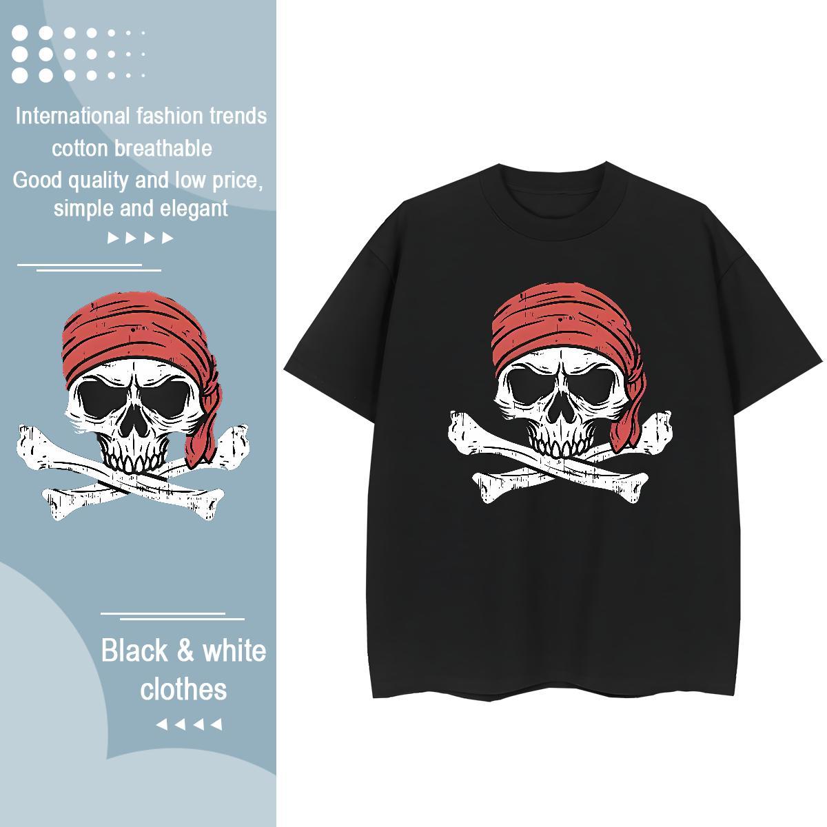 Custom Women T Shirts 100% Cotton 230g Breathable Crew Neck Street Casual skull Womens Tshirts Unisex Cartoon Anime Clothes Shirt