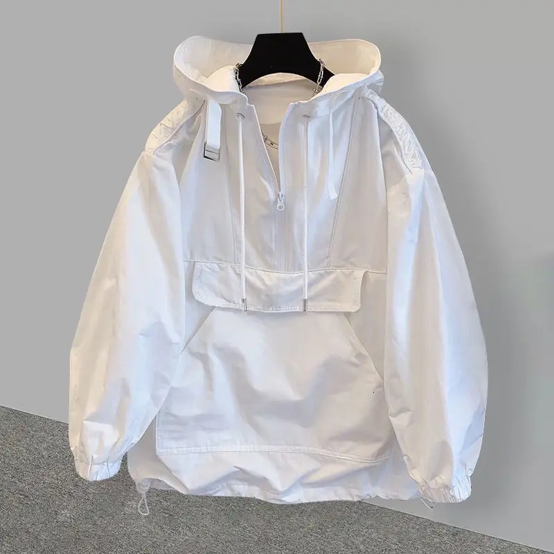 Autumn hoodie casual mens spring jacket solid pocket cargo outdoor sports travel top black windproof half zipper jacket 241010