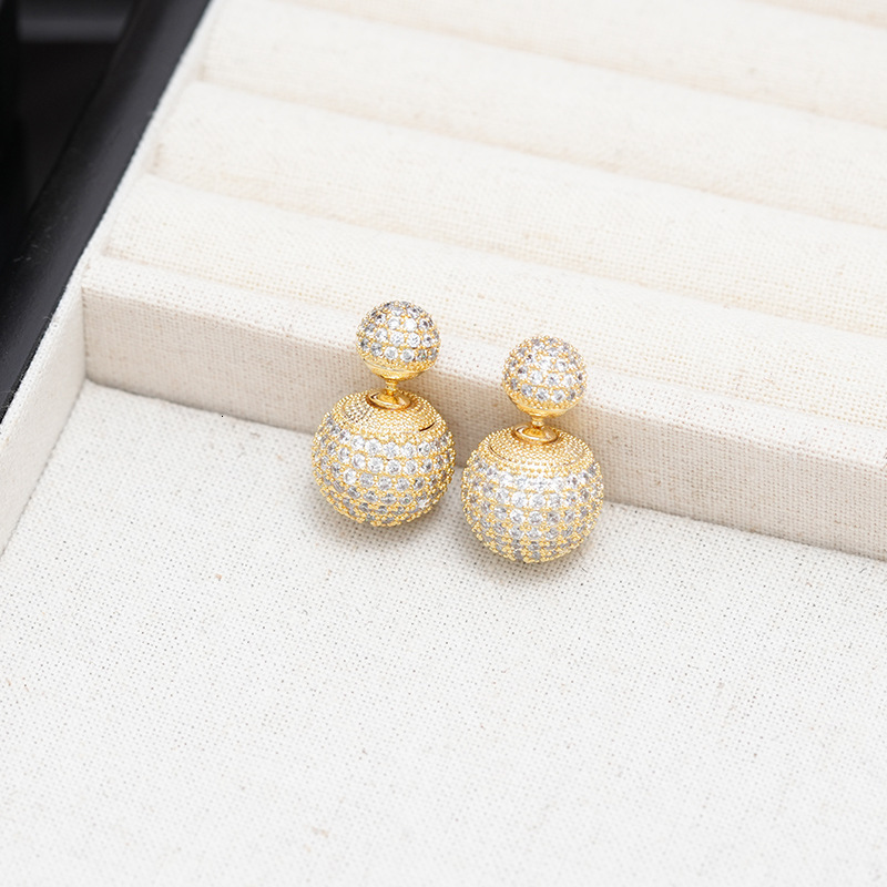 New Light High end Round Ball with Micro inlaid Zirconia Zircon Stones, Wearing Earstuds in Front and Back, Women's Style Earrings