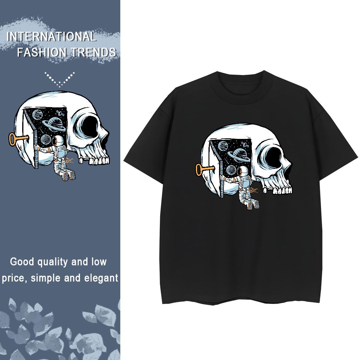 Classic Womens T Shirts 230g Pure Cotton Crew Neck Casual Beach skull Unisex Tshirts Popular Custom Print Oversized Clothes