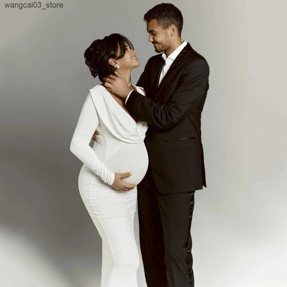 Maternity Dresses Sexy Bodycon Maternity Outfit Full Sleeve Stretchy Baby Shower Long Dresses L240910