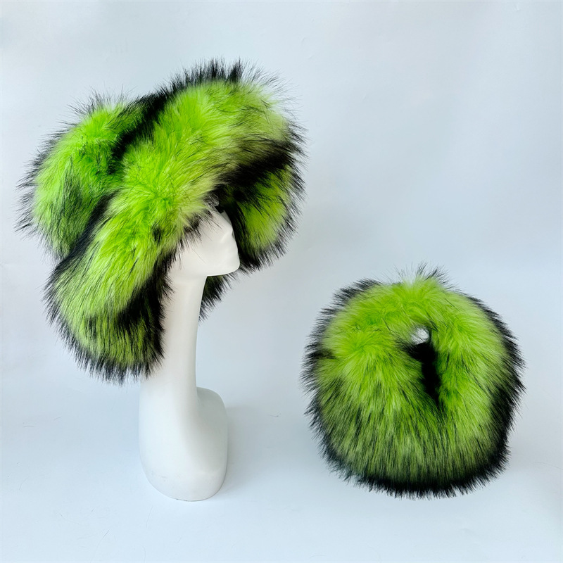 New foreign trade imitation raccoon fur basin hat warm ball bag set imitation fur fur hat bag set Shoulder Bags Winter plush CUD2410112F5