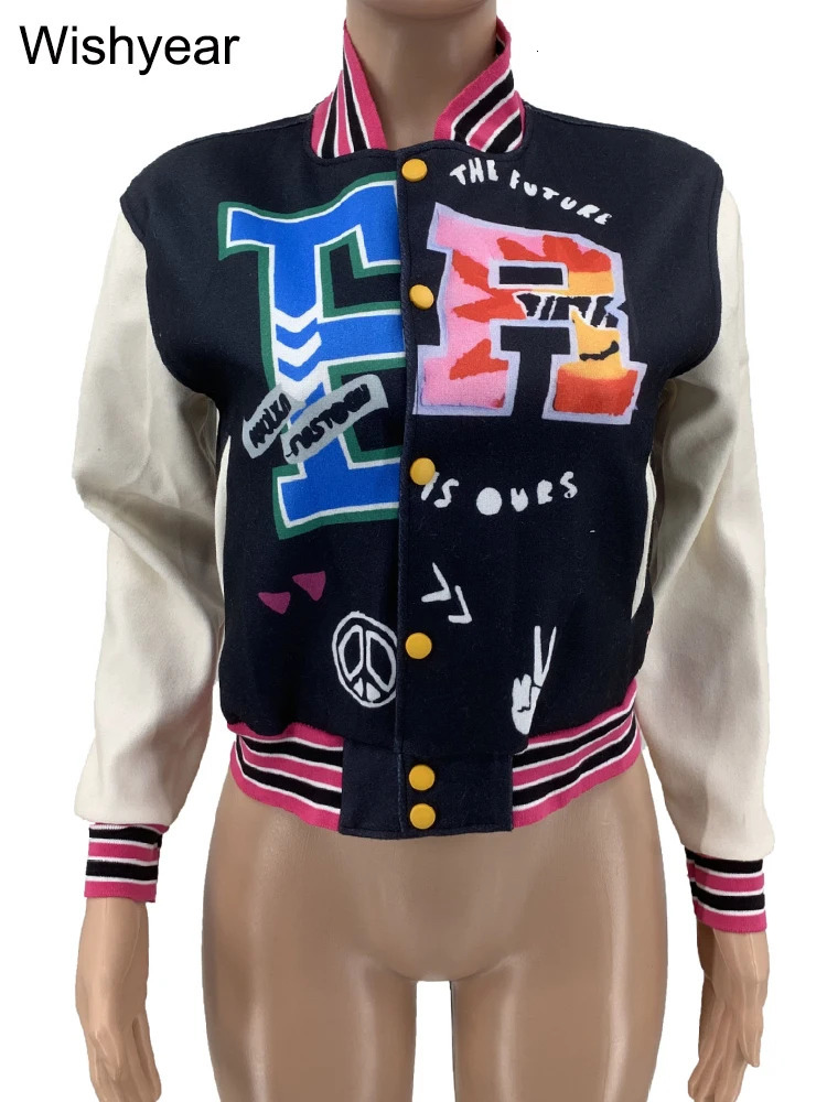 Leisure Patch Work Letter Jacket Female College Student Letter Baseball Cutting Coat Autumn/Winter Clothing Y2K Street Clothing Wholesale 241011