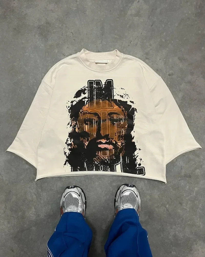 Y2k High Street Retro Anime Cartoon Letter Printing Super Large Mens Tshirt Harajuku Trend Fashion Loose Couple 241011