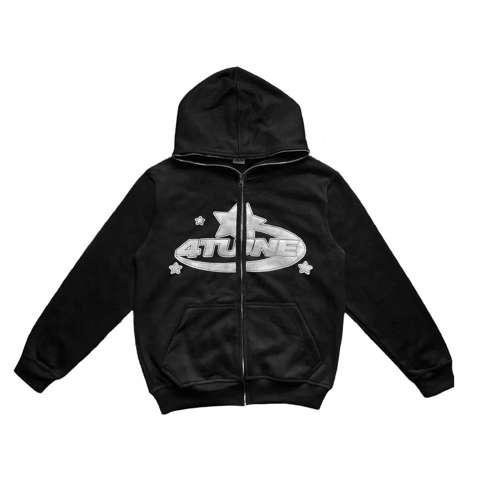 Zip Up Hoodies Y2k Cardigan In Sweatshirts Warmth 4tune Letter Print Trend Casual Hip Hop Hooded Mens Clothing 241011