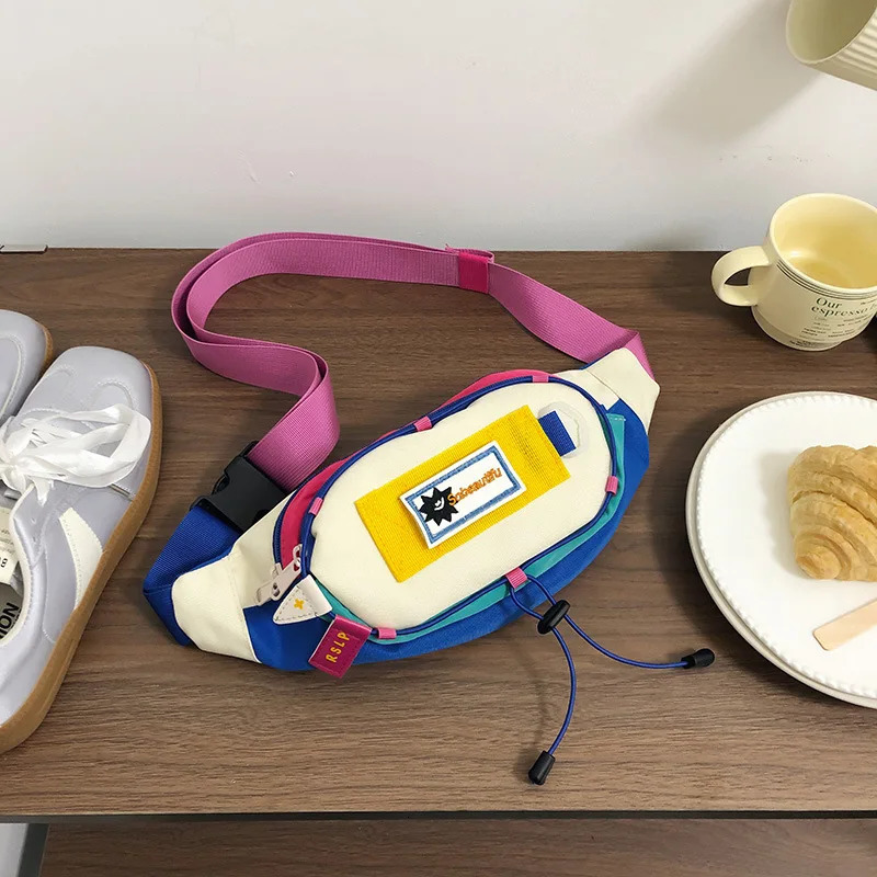 Techwear Style Contrast Color Kwai Cute Chest Bag Unisex Outdoor Casual Sports Fanny Bag Multi functional Hip Hop Cross Bag 241008