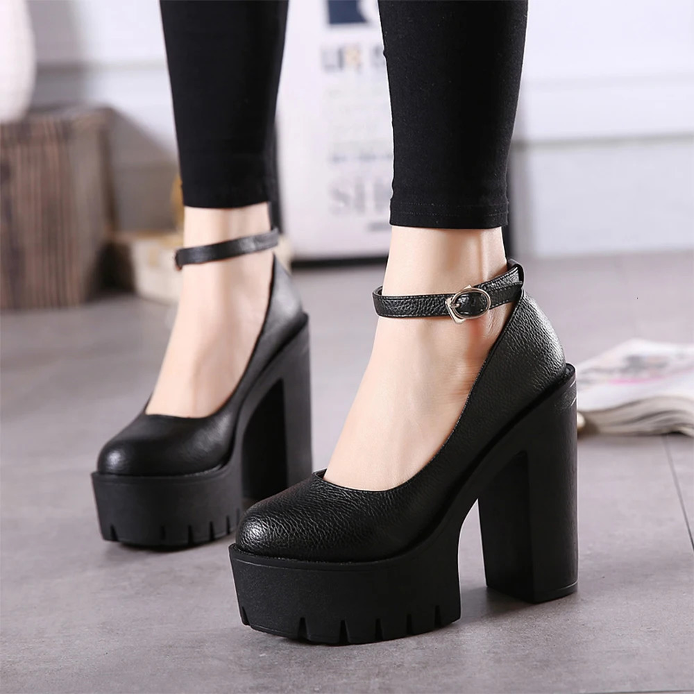 Gdgydh womens New platform thick high-heeled anklet buckle with round toe anti slip dress Mary Jane Lolita pump punk style 241007