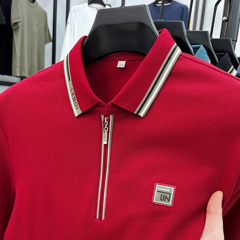 Autumn and winter mens classic business casual zipper er Korean lapel trend embroidered polo shirt 241007