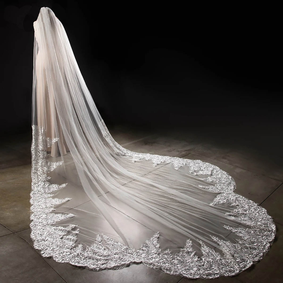 Simple Wedding Veil Appliques One Layer Long Cathedral Length Veils Applique Edge Custom Made Bridal Accessories High Quality