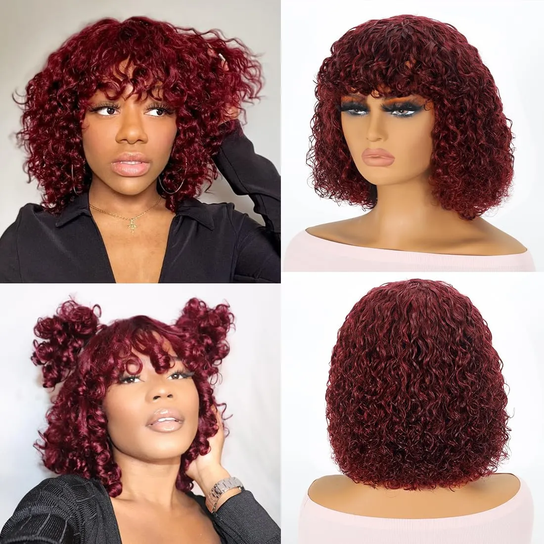 12-14inch Foreign trade European and American wig women 13*4 lace front wig Simulation human hair wine red short curly hair African synthetic wig