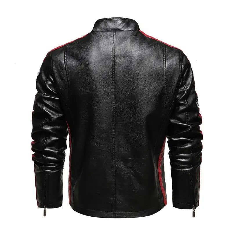 Mens ultra-fine PU motorcycle jacket fashionable leather jacket plush contrasting color ed pilot jacket autumn and winter 240927
