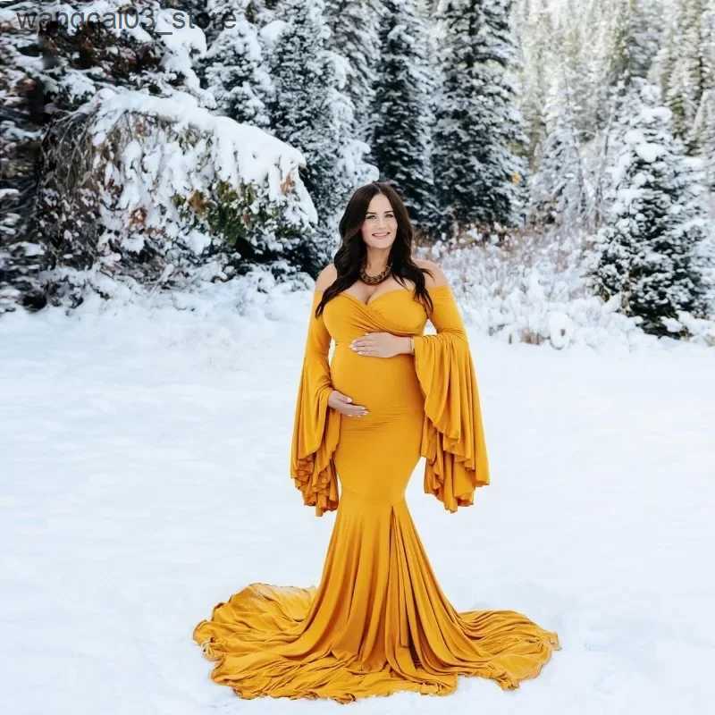 Maternity Dresses Silk Maternity Dress Photography Long Dress Slash Neck Satin Baby Shower Dresses Pregnancy Dress For Photo Shoot L240910
