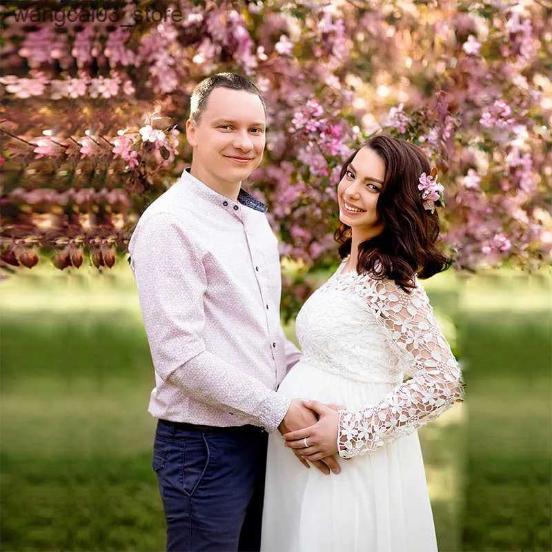 Maternity Dresses Lace Hollow Out Pregnancy Dresses for Photo Session Pregnant Elegant Robe Baby Shower Long Sleeve Maternity Dress Photography L24091