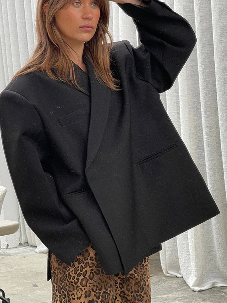 Loose solid oversized Coats womens street collar long sleeved pocket button womens jacket autumn womens elegant jacket 240930