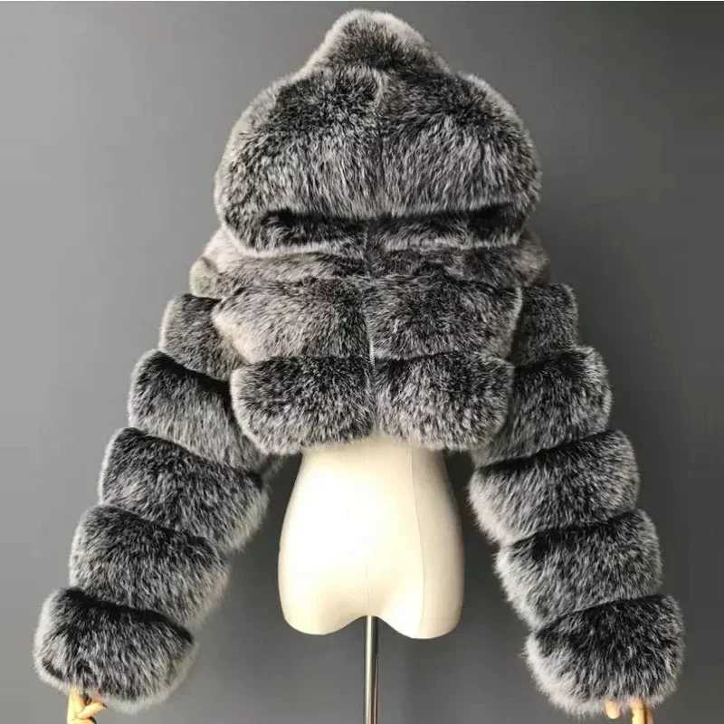 High quality fur cut synthetic fur coat and jacket for women fluffy top with hooded winter fur jacket Manteau women W241010