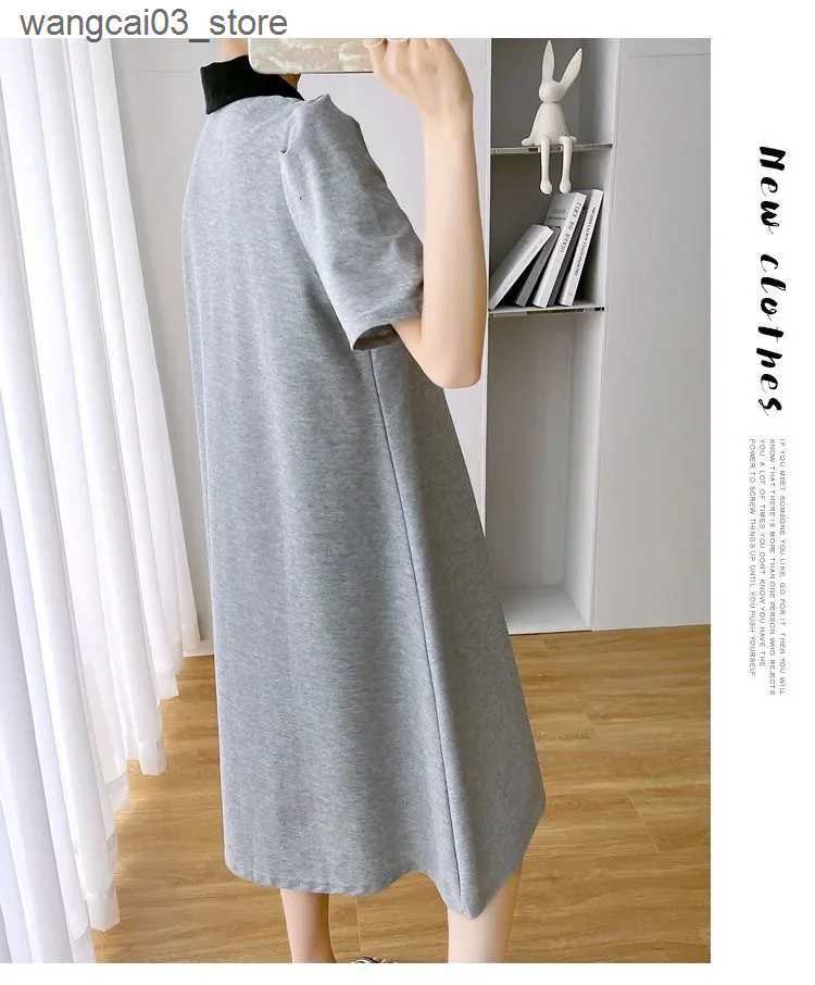 Maternity Dresses Summer Pregnant Women Dresses Maternity Lapel Dress Pregnancy Solid Color Loose Knee A Skirt Female Girls Casual Clothes L240910