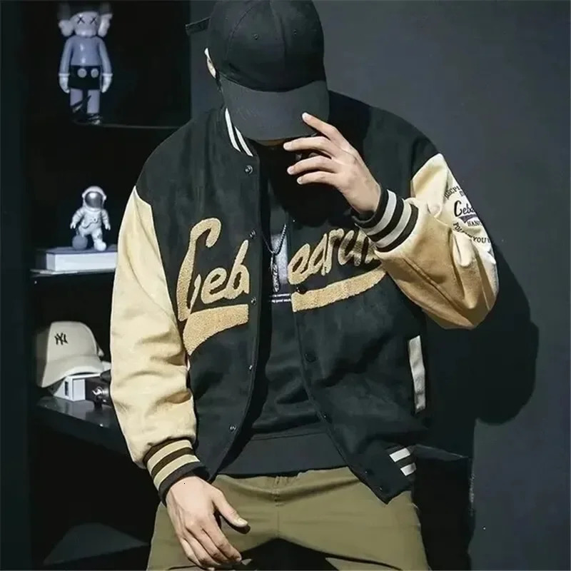 Spring and summer casual fashion suede baseball jacket retro green pilot Ins loose style 241010