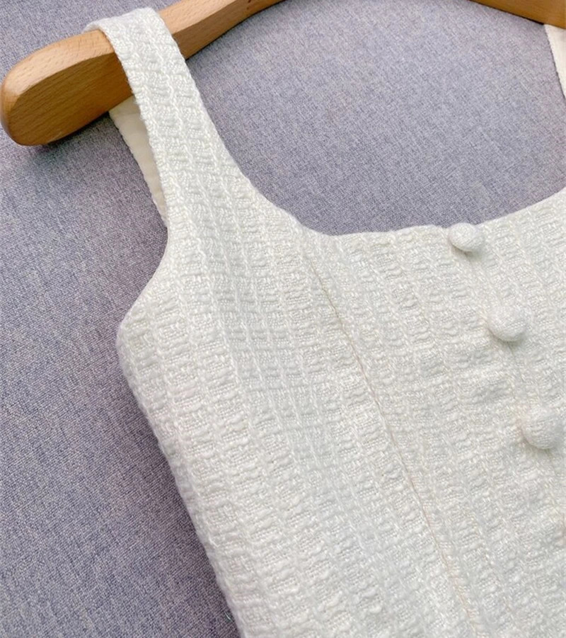 black backless sexy Lvory white womens thick tweed sleeveless womens mini tank dress 241010