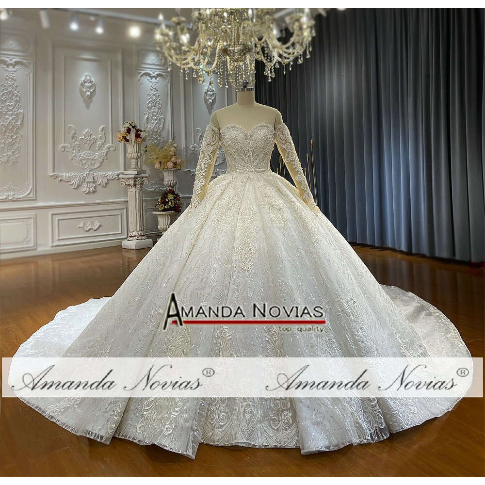 Strapless Lace Detachable Sleeves Ball Gown Wedding Dress Off The Shoulder Sequins or-Length Princess Bride Vestido De Noiva Custom Made