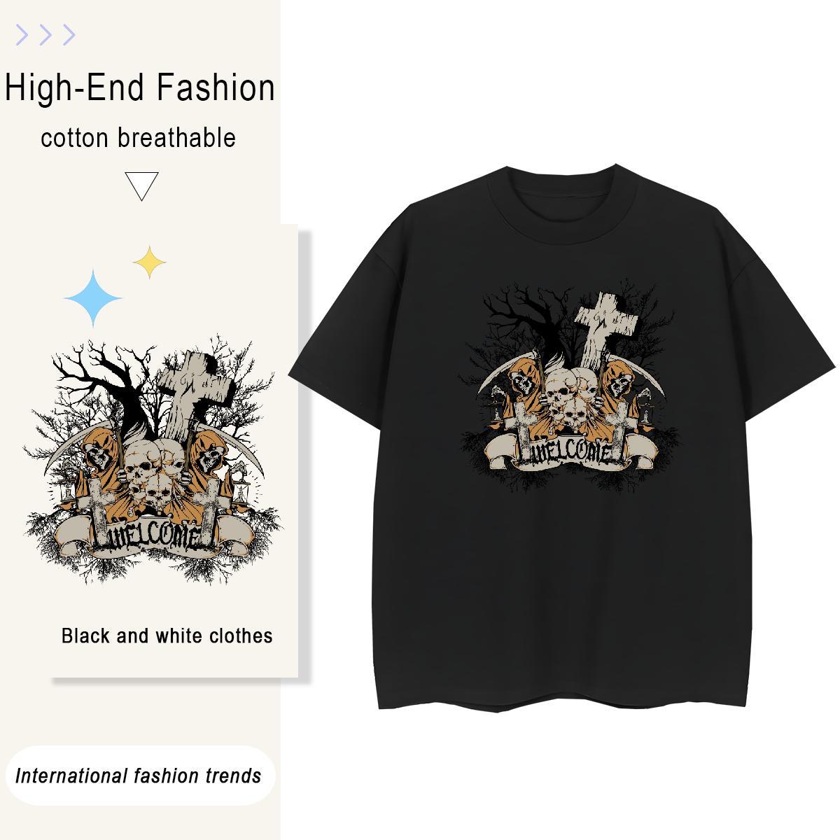 New Arrival T Shirt For Woman 230g Pure Cotton O-Neck Short Sleeve Street Wear skull Womens Tshirts 5A Plus Size Custom Tees Shirts