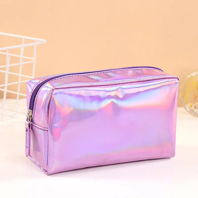 solid color laser makeup bag portable travel washing storage bag stylish large capacity makeup bag 241008