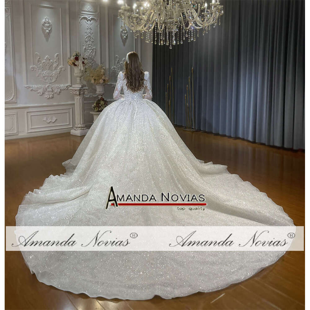 Royal V-necke Lace Shiny Wedding Dress