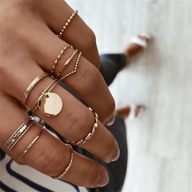 Bohemian Cluster Rings: Style 6pcs/Set Crystal Wedding Ring Set for Women Men, Unique Geometric Moon and Star Jewelry Accessories 4