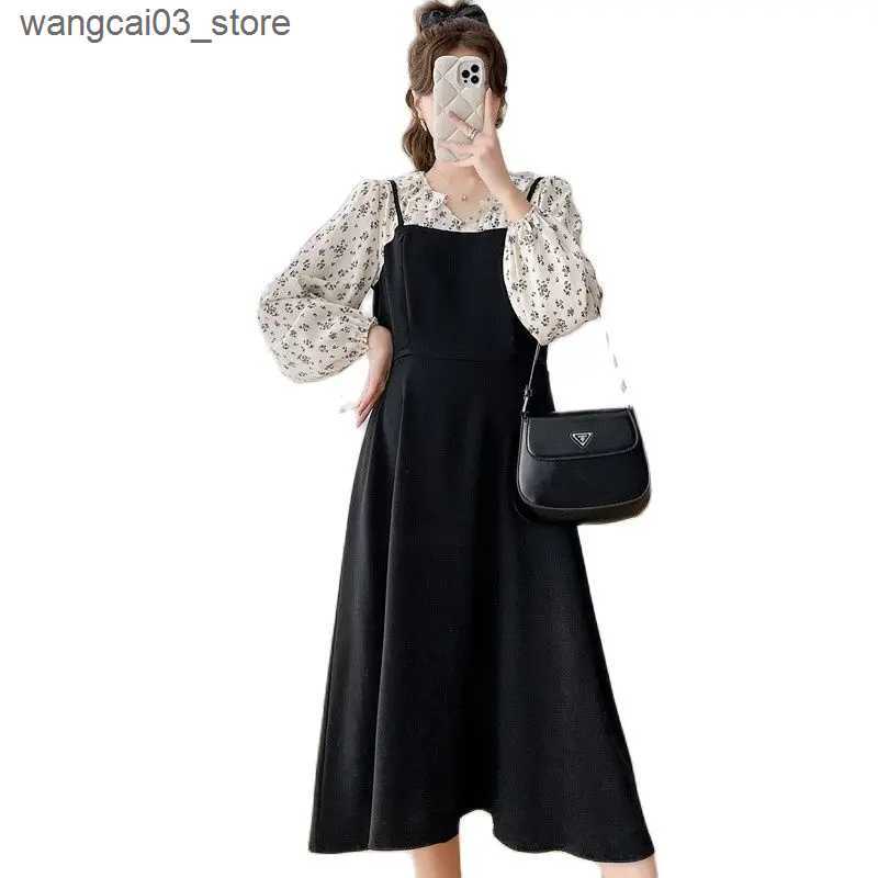Maternity Dresses Postpartum Woman Lactation Dress Spring Autumn Floral Long Sleeve Patchwork Maternity Nursing Dress Chiffon Breastfeeding Dress L240