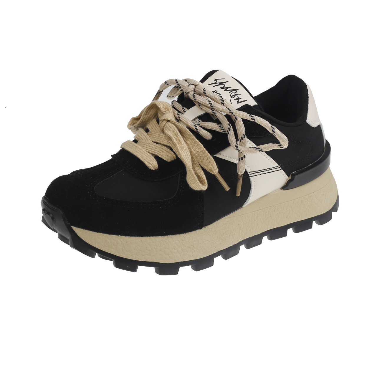 Uniquely designed waffle Forrest Gump women's 2024 autumn new item thick sole height increasing double lace up breathable single shoe