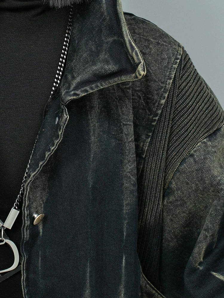 Personalized retro denim patch work knit wool jacketsmall leg harem pants two-piece set for women autumn/winter ZF239 241010