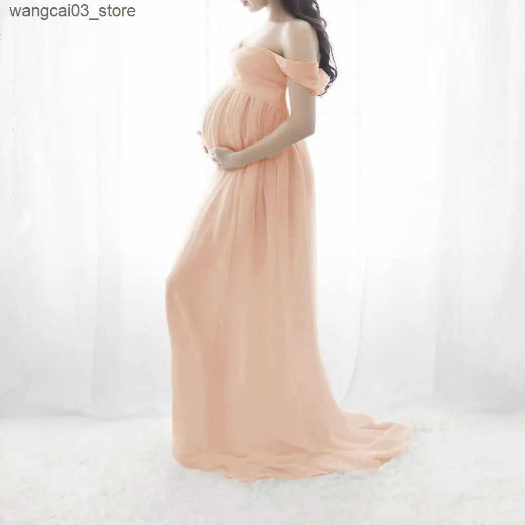 Maternity Dresses Photography Maternity Dress Off Shoulder Maxi Long Dress Photo Shoot Prop Gown L240910