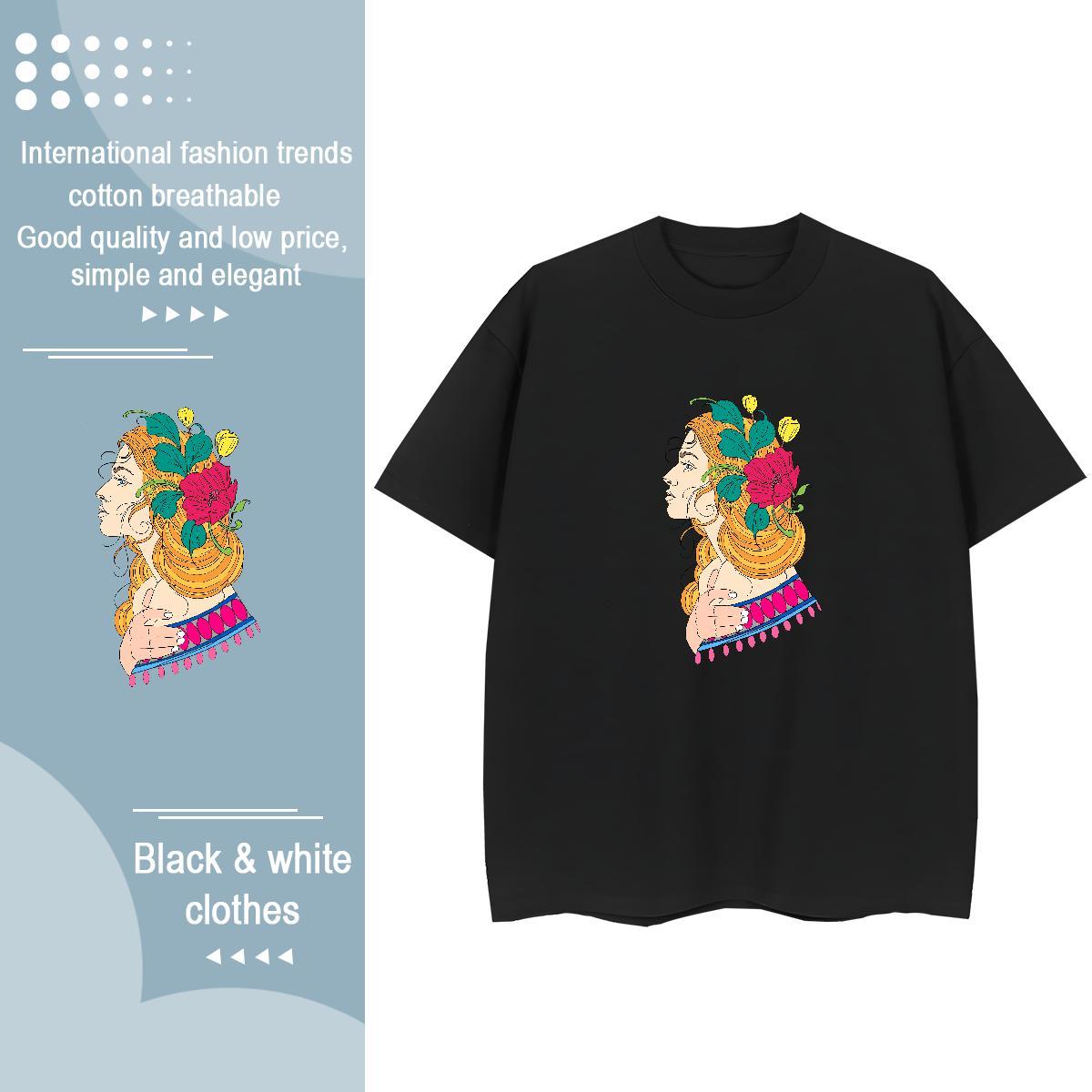Fashion Women T Shirts 100% Cotton 230g O Neck Short Sleeves Casual Daily Wear portrait Women Tees Soft DIY Printed Clothes Shirt