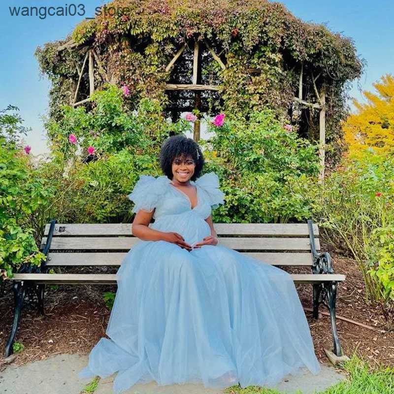 Maternity Dresses Pregnant Dress Maternity Gown V Neck Gauze Floating Shoulder Maxi Photography Dress Baby Shower Photoshoot Session L240910