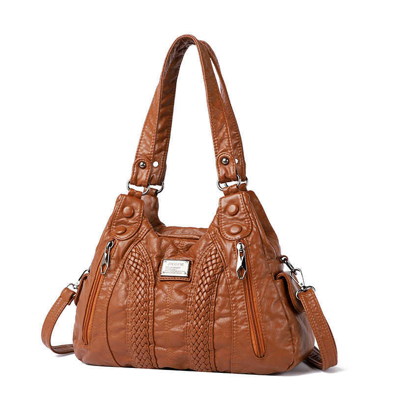 Bag women fashionable washed leather tote bag, large capacity versatile, middle-aged mother shoulder bag slung diagonally 241015