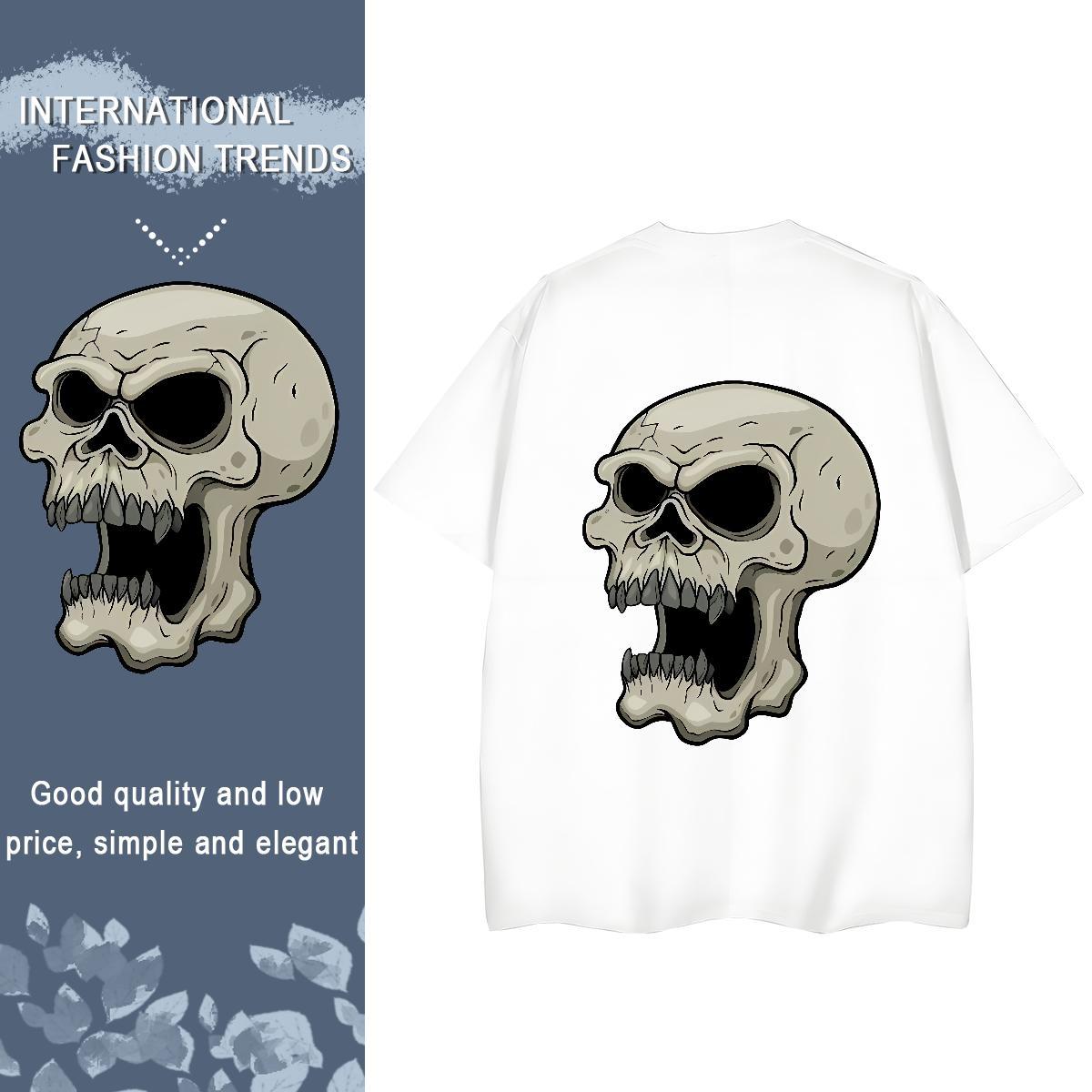 2024 Casual T-Shirts for Women 100% Cotton 230g Breathable Short Sleeve Summer Casual skull Lady T shirt Wholesale Plus Size Custom Tops