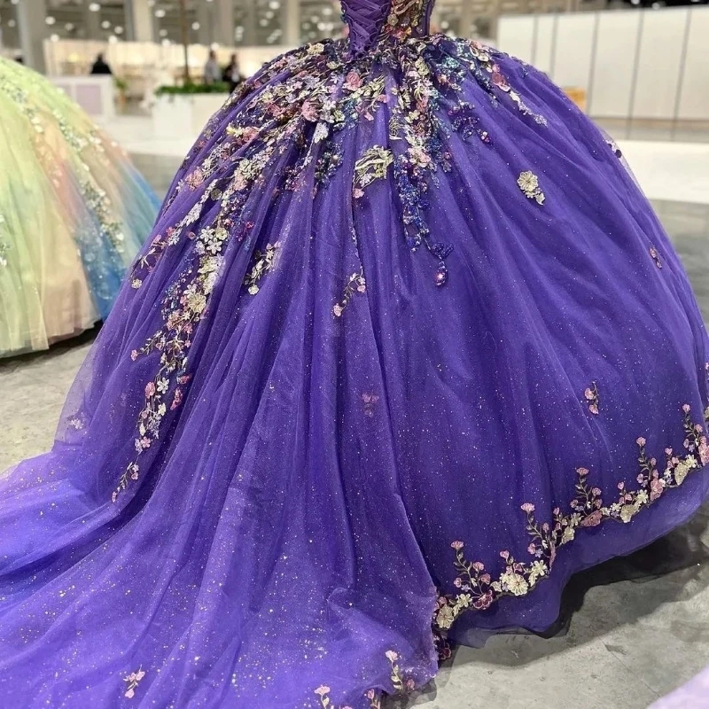 Purple Sweetheart Ball Gown Quinceanera Dresses Celebrity Party Gowns Applique Lace Graduation Vestido De 15 Anos Sweet 16 Dress