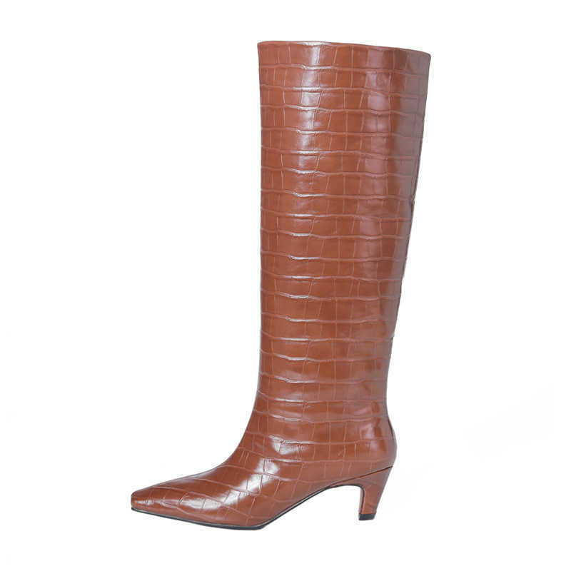 Crocodile Pattern Knight Martin Boots Women Boots Leather Thick High Heel Straight Leg Boots Long Leg Boots Knee Length Boots Boots 240826