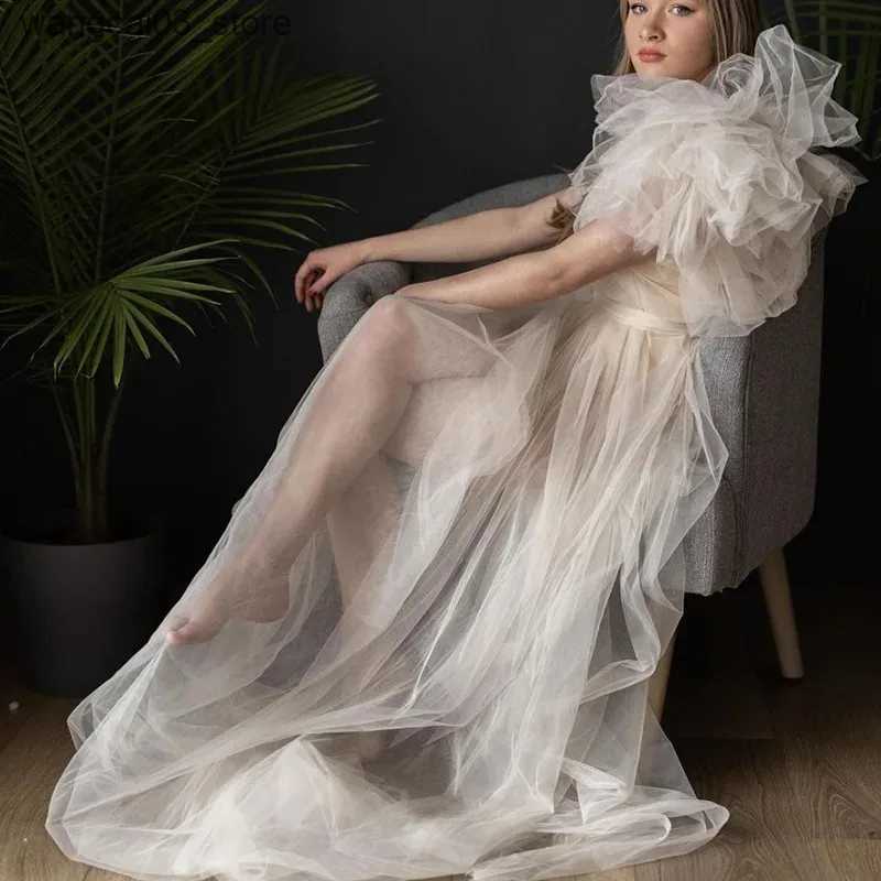 Maternity Dresses Sexy One Shoulder Maternity Women Photography Props Dress Premama Solid Tulle Mesh Maxi Baby Shower Gowns For Pregnancy Clothing L24