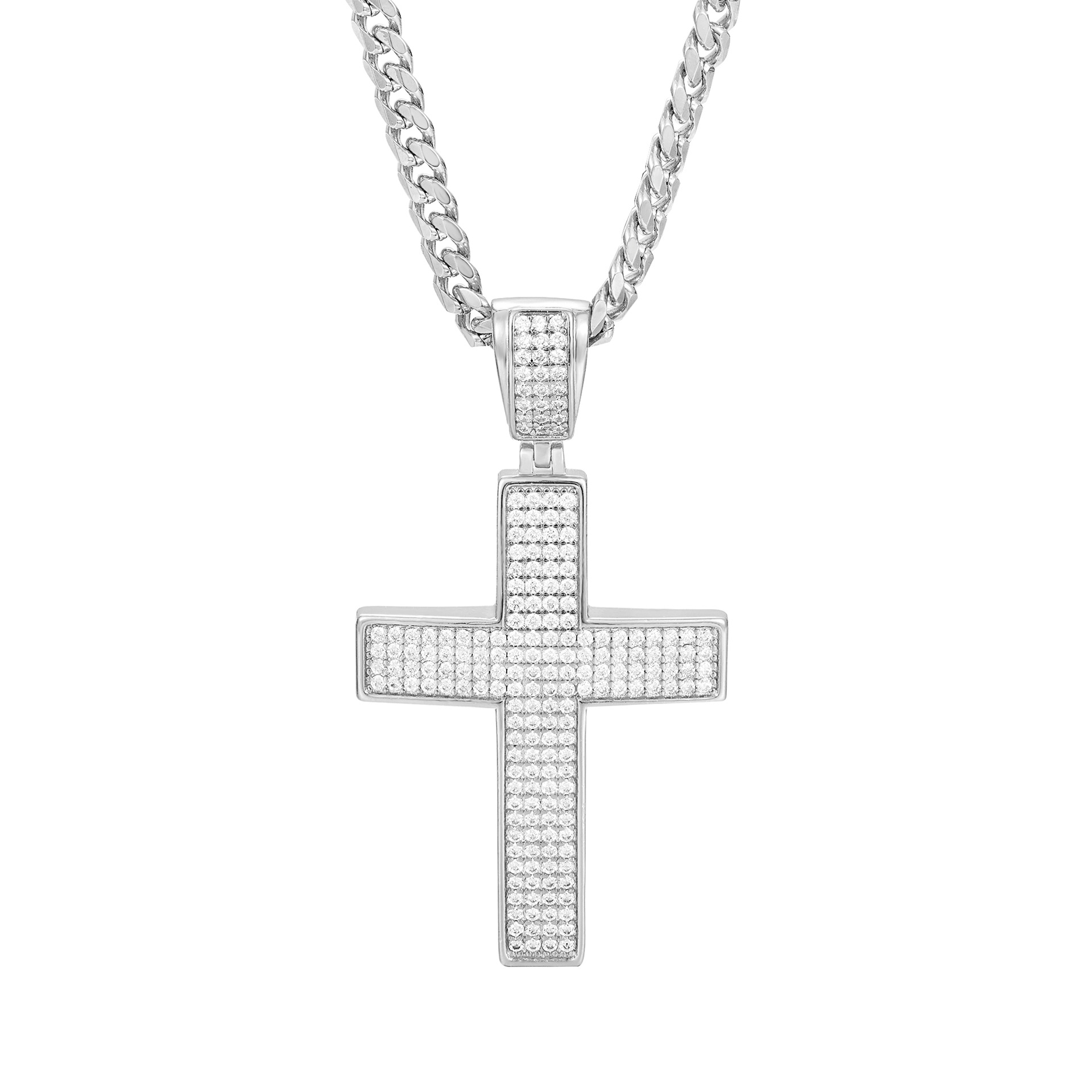 Full Zircon Corss Pendant Necklace Stainless Steel Gold Plated No Fade Jewelry For Men Women