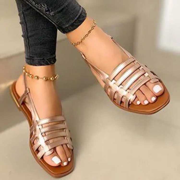 Womens Sandals Summer New Womens Hollow Roman Shoes Womens Gladiator Open Toe Beach Apartment Womens Shoes Plus Size 43 Y241011