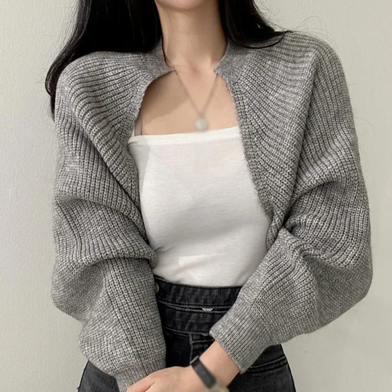 Womens Cardigans Knitted Long Sleeve Ultra Short Shawl Spring Autumn Sweater 241007