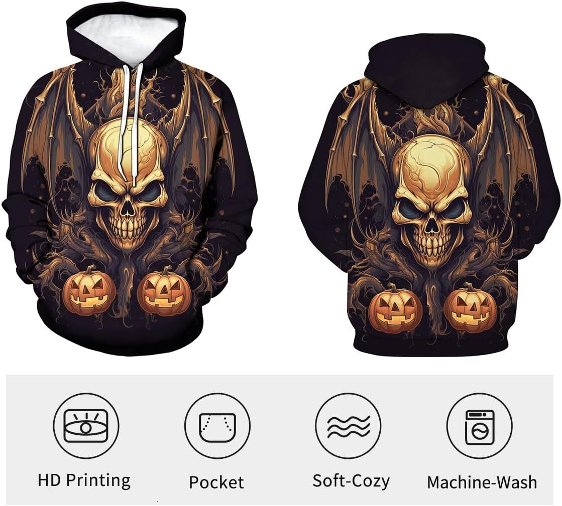 Hoodie for Mens Womens Mens Halloween Novelty Hoodies Pumpkin Skull Printed Pullover Shirt Casual Long Sleeve Sweatshirt Graphic keep warm