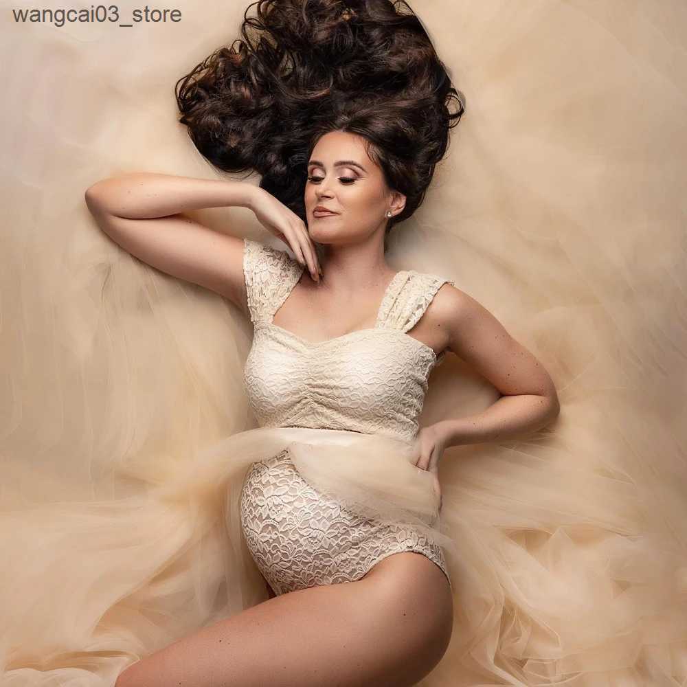 Maternity Dresses Bohemian Photo Shooting Pregnancy Dress Lace Bodysuit Tulle Long Dress Boho Style Maternity Dresses For Photo Shoot L240910