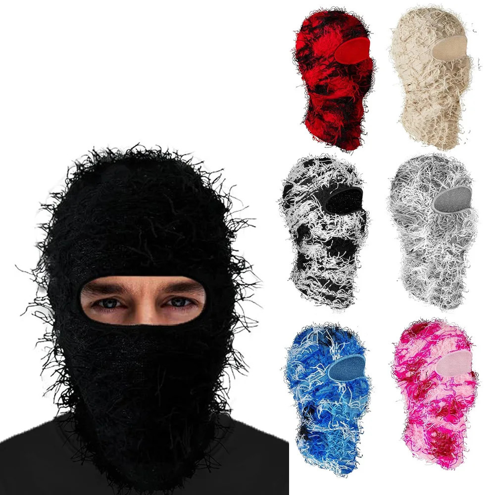 Fuzzy Balaclava hat full face ski mask knitted Beanies winter windproof and warm bicycle neck camouflage 241009