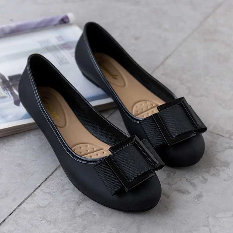 Womens fashionable and comfortable soft jelly flat shoes womens waterproof bow flat shoes cute sweet shoes Zapatos Planos De Mujer Y241011