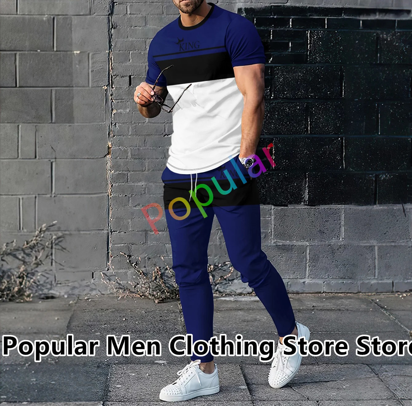 2-piece mens track and field outfit graffiti 3D printed T-shirtlong pants casual suit Jooger sportswear streetwear 241008