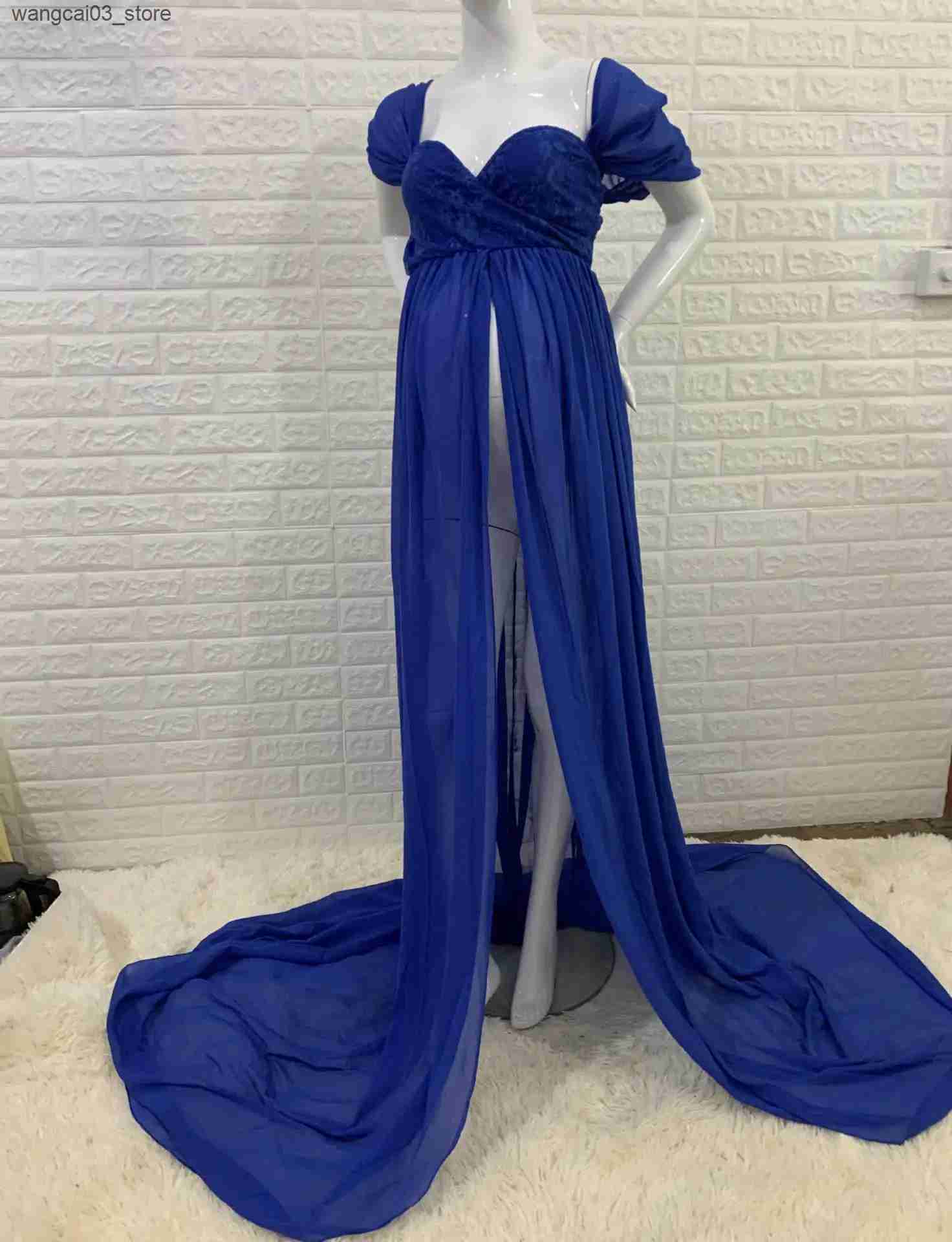 Maternity Dresses Sexy Maternity Photo Shoot Long Dresses Blue Green Shower Dresses Stretchy Pregnant Woman Photography Props Long Dress L240910